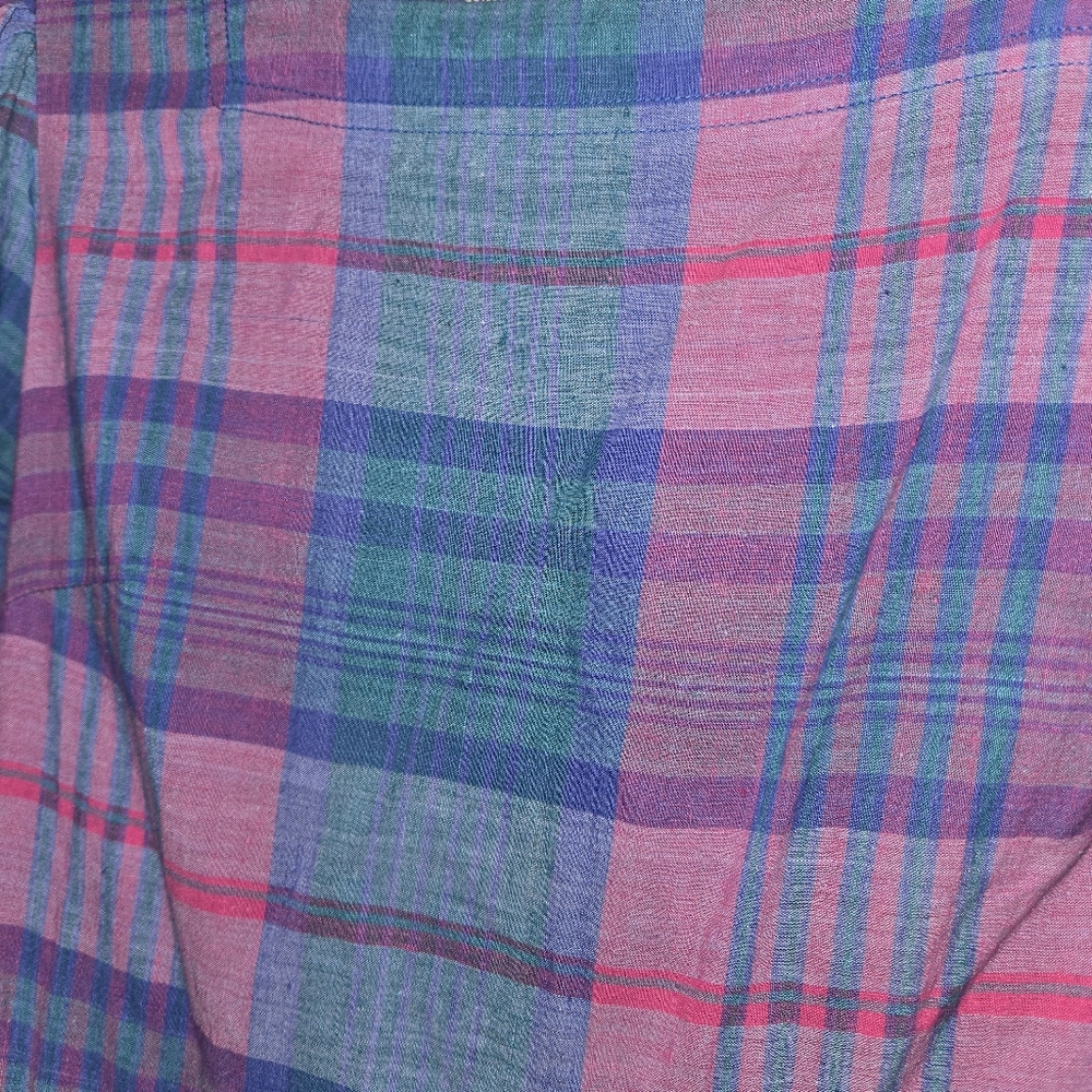 Vintage Herman Geist Pink Purple Blue Plaid Midi Linen Cottage Dress Size Small - Picture 3 of 5